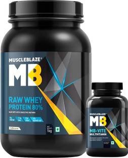 MUSCLEBLAZE Raw Whey Protein Concentrate 80% with Digestive Enzymes, 1 kg and MB Vite, 60 No Whey Protein