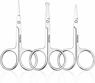 Red Square Nose Hair Scissors 3 Pcs Curved And Rounded Eyebrows Facial Hair Scissors For Men Moustache Scissor Beard Trimming Scissors Safety Use For Eyebrows, Eyelashes, Nose And Ear Hair Scissors