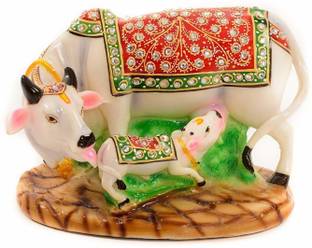 SHUBH CREATIONS Stones Studded Marble Dust made Kamdhenu Cow with Calf Idol Decorative Showpiece - 7.5 cm Decorative Showpiece - 7.5 cm (Marble, Multicolor) Decorative Showpiece  -  7.5 cm