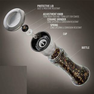 Coozico Salt Grinder & Pepper Grinder - Tall Glass Salt and Pepper Shakers - Glass Traditional Pepper Mill