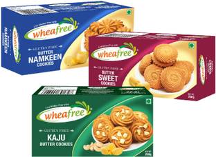 wheafree Gluten Free Biscuits Combo (Butter Sweet + Butter namkeen + Kaju Butter) (3*200gm Each) Cookies Biscuit