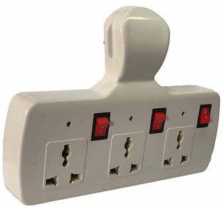 MOONZA 3 Pin Plug 2 Way ABS Plastic 3+3 Multiplug Universal Socket with LED Indicators with Individual Switches and Fuse 12 A Five Pin Socket