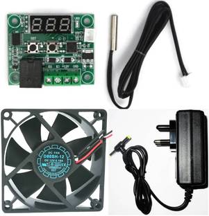 साइबरसुप्रीम DIY Incubator W1209 12V DC Digital Temp Control Board, charger & 3inch fan टेम्परेचर सेंसर और कंट्रोलर इलेक्ट्रॉनिक हॉबी किट