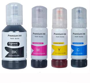 JIMIGO 001 Refill Ink for Epson L4150 , L4158 , L4160 , L4168 , L5190 , L6160 , L6161 , L6168 , L6170 , L6171 , L6178 , L6190 , L6191 , L6198 , L1110 Printer Ink Bottle ( BK-127ML , C/M/Y - 70ML ) Bottle Black + Tri Color Combo Pack Ink Bottle