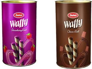 Dukes WAFFY STRAWBERRY ROLLS 300 GRAM AND WAFFY CHOCO ROLLS 300 GRAM Wafer Rolls