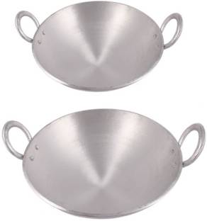 KITCHEN SHOPEE Aluminium Kadai/Frying Pan for Cooking, Aluminium Fry Kadhai/Pan for Kitchen Cookware Set
