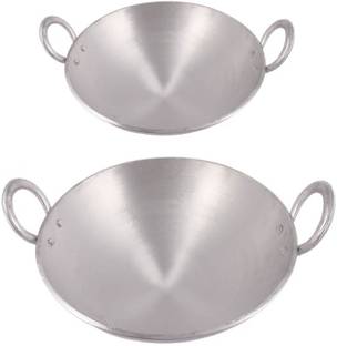 KITCHEN SHOPEE Aluminium Kadai/Frying Pan for Cooking, Aluminium Fry Kadhai/Pan for Kitchen Cookware Set