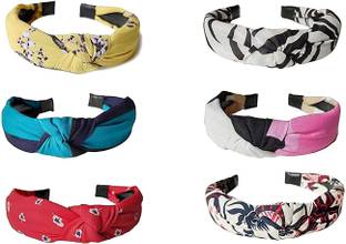 HNB23 Hair Accessories Korean Style Solid Fabric Knot Plastic Hairband Combo Headband for Girls and Woman (Pack of 6) Hair Band