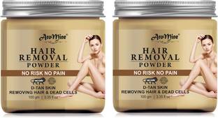 AroMine Hair Removal Powder Three in one Use For Powder D-Tan Skin, Removing Hair & Remove Dead cell For easy Remove Hair Parts No Rics No Pain -100GM-Packof-2-Jar- Cream