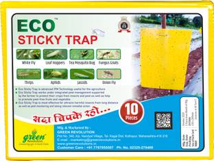 Green Revolution Pack of 4 (40 Pieces) ECO Yellow Sticky Trap for Garden & Farm, Glue Trap, Flytrap for control Whitefly, Thrips, Aphids, Jassids, onion fly, Leafhopper, fungus gnats, and other flying insects.
