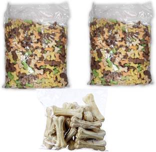 Paaltu Dog Flavoured biscuit 2 kg and Bone 3 inch 12 pieces Chicken, Vanilla, Egg Dog Treat
