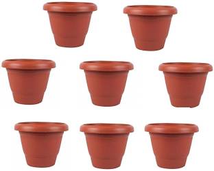 Nursery n Pots Storee Elegance Round Mud Red Planter Small Pots Pack of 10 (19cm x16cm x9 cm) Plant Container Set