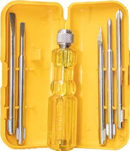 Guide Unbreakable Screwdriver Set Kit (Yellow) Single Light (LINE TESTER) ( 5 in 1) Combination Screwdriver Set