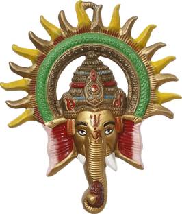 eCraftIndia Colorful Lord Ganesha with Sun Decorative Metal Wall Hanging Decorative Showpiece  -  24 cm