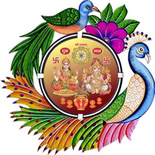god & god's 41 cm Peacock Design With Laxmi Ganesha G Wall Sticker Self Adhesive Sticker