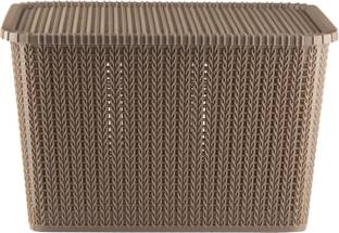 POLYSET Plastic Polyset Storage Basket Marvel 60 With Lid-Sandy Brown Storage Basket