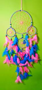 Goldy Handicrafts GTRADERS Collection Large Dream Catcher Traditional Indian wall Art for Bedrooms, Home Wall, Hanging Design, Height 75 cm Wool Dream Catcher (29.52 inch, Multicolor)