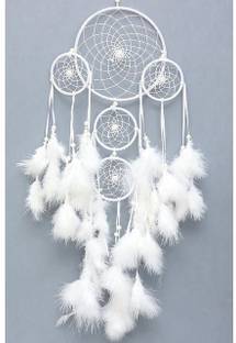 Goldy Handicrafts GOLDY TRADERS Dream Catcher Wall Hanging: Circus Decorative Showpiece - 55 cm (Feather, White )