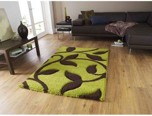 RM Handloom Light Green, Brown Polyester Carpet