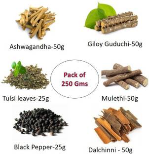Organicgreen Herb Immunity Booster Kadha combo pack Giloy | Tulsi| Ashwagandha| Mulethi| Kali Mirch| Dalchini stick DRY Combo