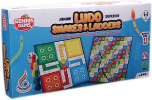 GENIUS GEMS LUDO SNAKES & LADDERS BOARD GAME 9" X 9" BOARD SIZE FOR AMAZING PLAY Party & Fun Board Game