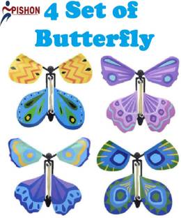 Pishon Magic Flying Butterflies Funny Wind Up Butterfly Toy Surprise 4 Magic Butterfly Piece Gag Toy