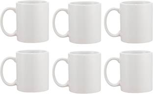Tuelip Plain White Set of 6 for Tea & Coffee Ceramic Coffee Mug