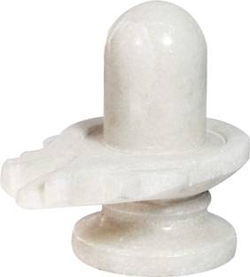 FOBHIYA Natural White Stone Marble Hand Curved Shiv Lingam, Holy Spiritual Shiv Idol Pure Marble Shiv ling for Car Dashboard & Pooja Ghar, Made in India Best for Gifting Decorative Showpiece  -  8 cm