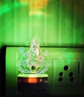 DIONA Laxmi Maa God 7 Colour Changing LED 3D Illusion Home Decor Desk Light Small Portable Divine Occasion Return Gifts Devi Lotus Mahalaxmi Maa Night Lamp