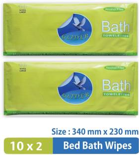 GLIDER Bed Bath Wipes, Enriched with Aloe Vera and Vitamin E ( Pack of 2) 20 Wipes