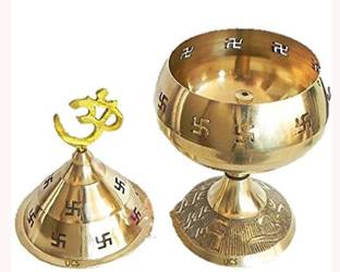 ANTRA Hindu Puja Brass Handmade OIL Lamp Akhand Jyot Diya Deepak Om swastika Diwali Brass Table Diya