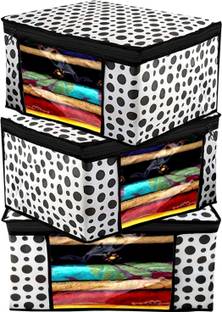 KUBER INDUSTRIES Designer Polka Dots Printed 3 Pieces Non Woven Fabric Saree Cover/Clothes Organiser for Wardrobe Set with Transparent Window, Extra Large (Black & White)-KUBMART2794 KUBMART02794