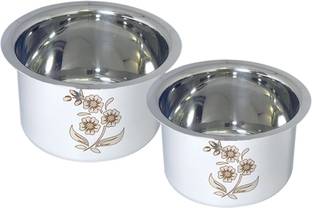 bartan hub Stainless steel Patila/Bhagona set (1000 ML , 1500 ML , Laser Finished ) Pot 20 cm, 22 cm diameter 1 L, 1.5 L capacity