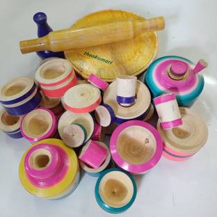 Kumarihandicrafts Wooden Kitchen set toys for kids Choppu jaman set and kids chakla belan set