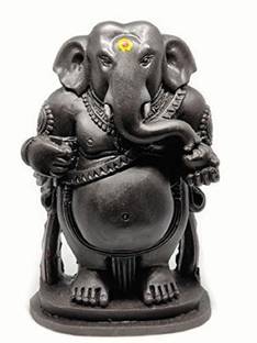 Delidge Ganesha Hand Carved God Stone Idol Sculpture Statue (Black, 6.8 Inches, Large) Decorative Showpiece  -  15 cm