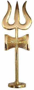 Puja N Pujari Gold Plated Damru Trishul with Stand for Pooja Decorative Showpiece  -  11 cm