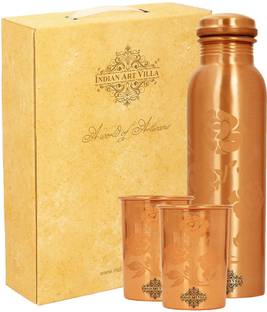IndianArtVilla Color Changing Magic Copper Bottle With 2 Glass Gift Set Box, 3 Pieces 1000 ml Bottle