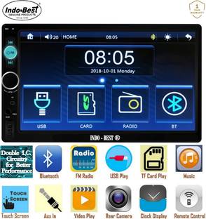 INDO-BEST IBDDBT3 New Edition Universal Model Heavy Duty Double Din Car Stereo For All Car Brands and Models - 7" Full HD Touch Screen with Double IC and Heavy Chassis / Bluetooth / Mic Calling / Rear View Camera Support / Steering Control Support / Equaliser / Remote / FM / USB / AUX / SD Port Car Stereo