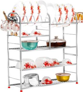 Akaya Creations Utensil Kitchen Rack Steel 5 Shelf Dish Rack in Square Pipe | Modular Kitchen Utensils Rack | 31 H x 30 L inch Storage Basket |
