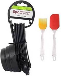 Jinx Pcs Black Plastic Cups, Baking Measurement Measuring Spoon and Silicon Oil Brush Spatula / Spoons Set- Perfect Kitchenware Combo set 8 Pcs Black Plastic Cups, Baking Measurement Measuring Spoon and Silicon Oil Brush Spoons Set Measuring Cup