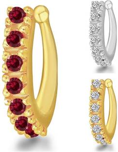 MEENAZ Cubic Zirconia, Diamond, Crystal Silver, Gold-plated Plated Copper, Brass, Stone Nose Ring