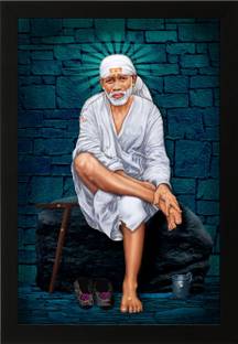 Masstone Sai Baba Shirdi Religious UV Coated Matt textured Framed Digital Reprint 20 inch x 14 inch Painting