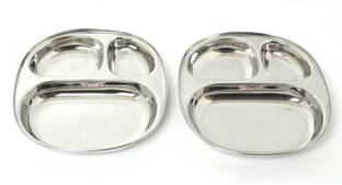 MASSEY Plate Dx/Breakfast/Snack Plate, Size 3, 22.5 x 26 cms (Pack of 2, Stainless Steel) Dinner Plate