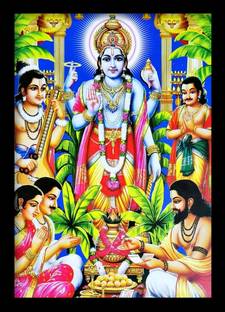 SUNINOW Big Size Poster of Satya Narayan with Frame (48 x 34 cm )| GOD PHOTO FRAMES | Hindu god photo | Bhagwan photo | Hindu deity Religious Frame