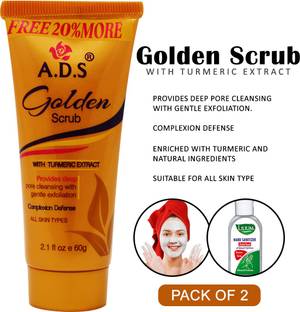 ads Golden Facial Face Scrub, (A1546), 60g Pack of 2 With Lilium Hand Cleanser Scrub