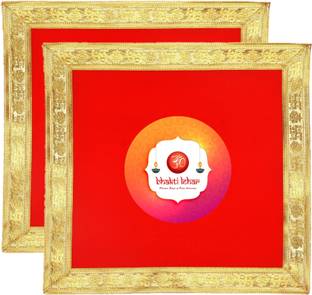 Bhakti Lehar ( Size: 40 cm x 40 cm ) Premium Red Velvet Pooja Aasan Cloth / Chowki Aasan Kapda / Altar Cloth for Mandir, Temple, Diwali, Durga Puja, Navratri and Various Puja Rituals ( 2 Pieces ) Altar Cloth