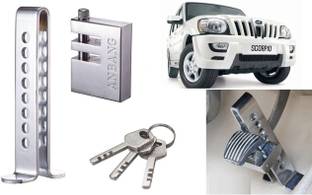 Selifaur BC21 Stainless Steel Pedal Lock Rod or for Car Clutch Brake Throttle Adjustable Anti Theft Security Lock System for Scorpio Wheel Lock