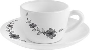 cello Pack of 12 Opalware Queen 13 CL Florid Vine Cup and Saucer Set/Bone China Tea Cups/Extra Strong Light Weight Smooth Surface Break Resistant Classic Simple Design Tea Set with Gift Box/Tea Cups for Tea Party 12 Piece Set