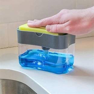 TREZILA Plastic Liquid Soap Press-Type Pump Dispenser with Sponge Holder