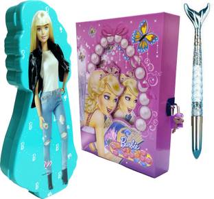 टेक्नोचित्रा Cute Angel Pencil Box with Lock Diary वॉटर ग्लिट्टर फिश पेन आर्ट प्लास्टिक पेंसिल बॉक्स